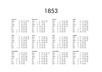Calendar of year 1853