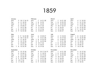 Calendar of year 1859