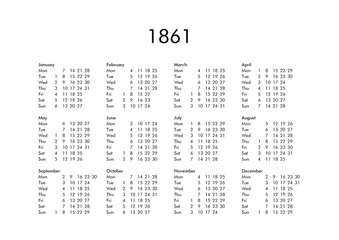Calendar of year 1861