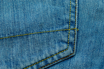 Close up of Blue jeans,Detail of vintage jeans texture with pocket studs and stitch with selective focus.