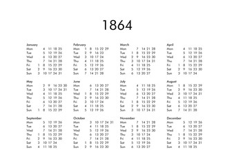 Calendar of year 1864