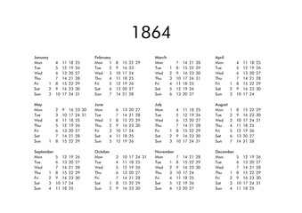 Calendar of year 1864