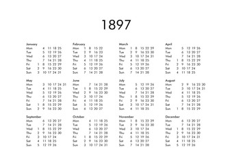 Calendar of year 1897