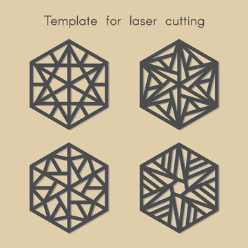 Template for laser cutting.  Set geometric pattern for cut. Vector illustration. Decorative stands. 