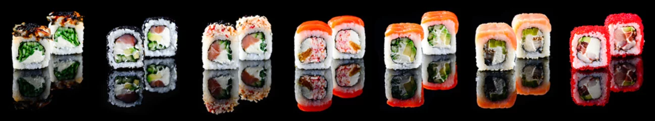 Fotobehang Different kinds of sushi roll Japanese cuisiune © smspsy