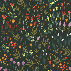 Obraz premium Floral seamless pattern. Spring flowers on a green background.