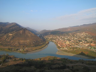 View on the Kura River in Mtskheta, Georgia