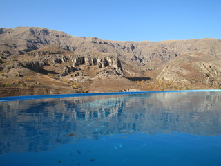 View of a Mountain Range from a Swimming Pool in Vardzia, Georgia