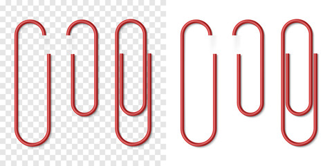 Vector set of red metallic realistic paper clip