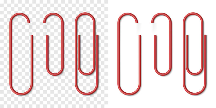 Vector Set Of Red Metallic Realistic Paper Clip