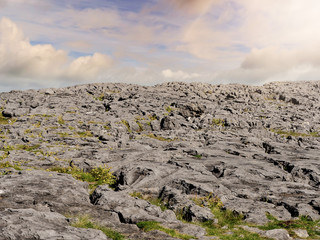 Burren national park, county Clare, Ireland, Rock terrain and formation, Blue cloudy sky, nobody,