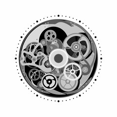 Silver elements of the clockwork. Vector image of gears from a watch.