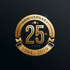 Anniversary golden badge 25 Years with gold style Vector Illustration