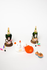 干支の置物　紅白ねずみ　縦