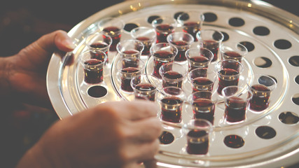 Tray for wine in a Holy communion.