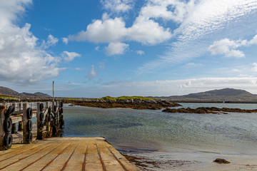 Looking out towards Eriskay from a jetty on the Hebridean Island of South Uist