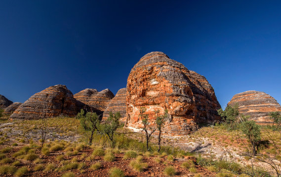 Dome of rocks at a hiking trip at the Australian outback between with blue sky at the morning light &ndash; Western Australia
