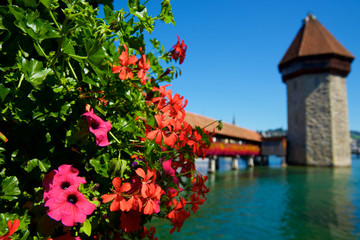 Fototapeta na wymiar Chapel Bridge in Lucerne