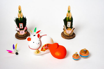 干支の置物　紅白ねずみ