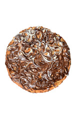 Delicious berry cake with chocolate icing on a white background