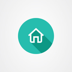 Home icon in green background with long shadow effect, house symbol