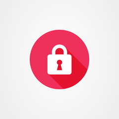 Padlock or lock icon vector in red with long shadow effect. Safe and security symbol.