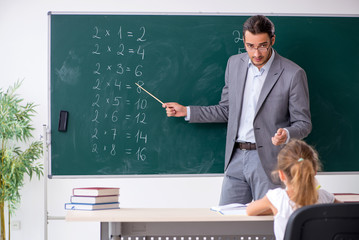 Teacher with young girl in the classroom