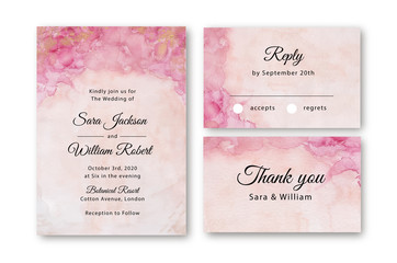 watercolor abstract gold pink wedding invitation set