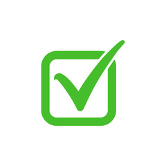 Tick symbol in green square, checkmark in checkbox vector icon. Yes, right or ok tick check mark with square check box symbol.