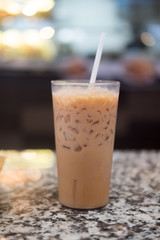 Iced milk tea or Thai milk tea in glass