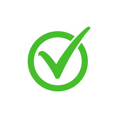 Tick symbol in green circle, checkmark in checkbox vector icon. Yes, right or ok tick check mark with round check box symbol.