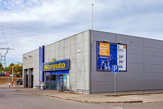 Coina, Portugal - October 23, 2019: Norauto car or auto parts shop and service station. Auto repair shop in Barreiro Planet Retail Park. Norauto is a French company