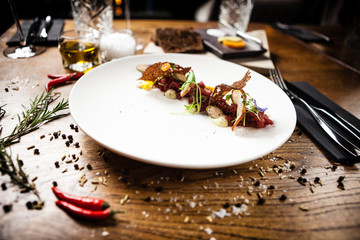 Steak tartare served on a plate in restaurant