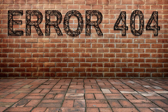text ERROR 404 over brick wall background