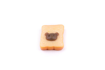 Childs toy plastic food molded 1/6th scale toast with chocolate hazelnut bears head