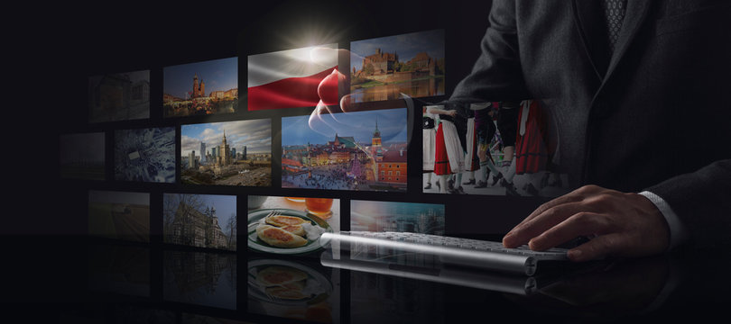 Businessman working on screen with Poland