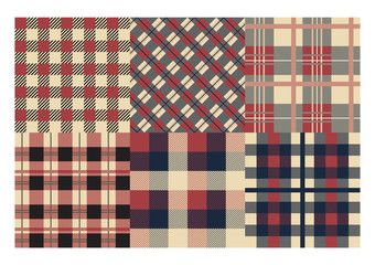 Plaid pattern. Classic Scottish cage texture, abstract geometric seamless ornament set textiles patterns. Vector tartan backdrop scotland cloth collection garment