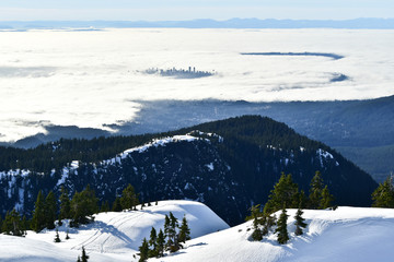 Fototapeta na wymiar Snowwhoeing in Mt. Seymour in Vancouver
