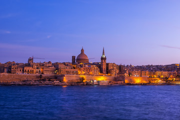 Fototapeta na wymiar Valletta City At Twilight In Malta