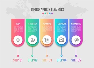 Cycle timeline. Business infographic elements timeline with 5 steps workflow. Process visualisation concept. Vector illustration company marketing infograph diagram with number cycle