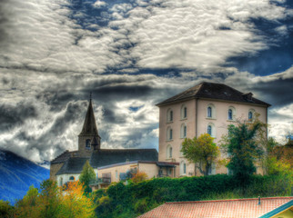 Fototapeta na wymiar Village typiquement valaisant de Venthône, Suisse