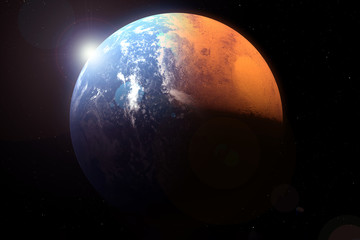 Planet Mars in the distant past. With the oceans. Elements of this image were furnished by NASA.