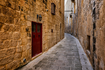 Narrow Street in Old City of Mdina in Malta