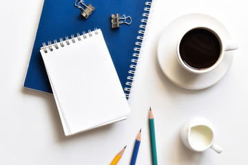 Top view of a desk in office with copy space, Concept new ideas business notes.
