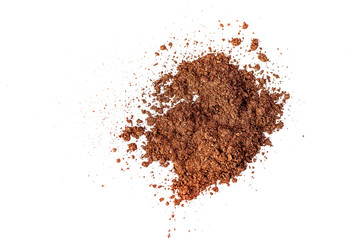 Natural colored pigment. Loose cosmetic powder. Eyeshadow pigment isolated on a white background, close-up