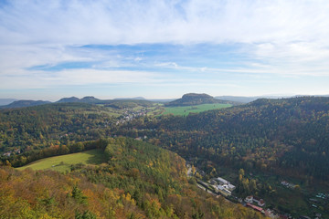 Fototapeta premium View over the Saxon Switzerland and the Pfaffenstein from the fortress Königstein