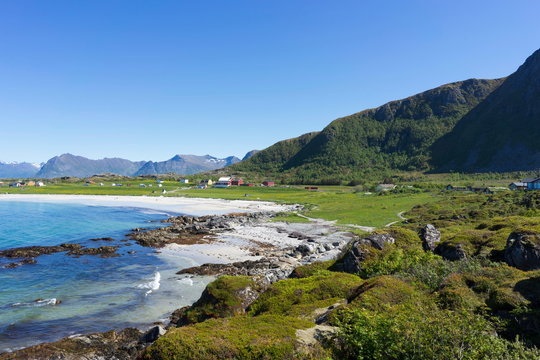 Beautiful sand beach on the Lofoten islands in Norway.
