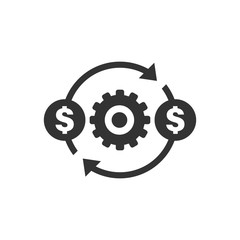 Money optimization icon in flat style. Gear effective vector illustration on white isolated background. Finance process business concept.