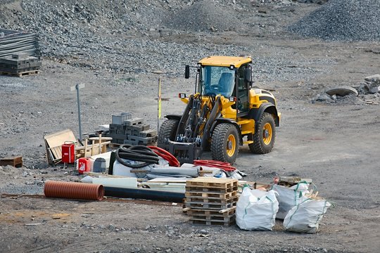 Construction work site industrial machinery