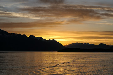 Sunset on Tracey Arm Fiord, near Juneau